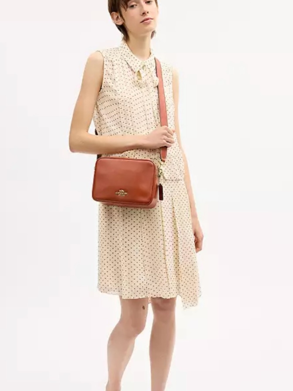 Coach Carey Leather Crossbody Camera Bag in Saddle Brown with Gold Hardware
